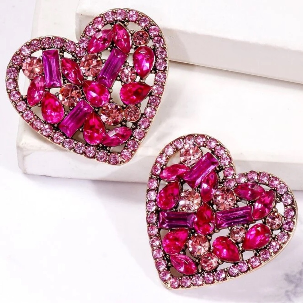 Pink Gemstone Heart Earrings